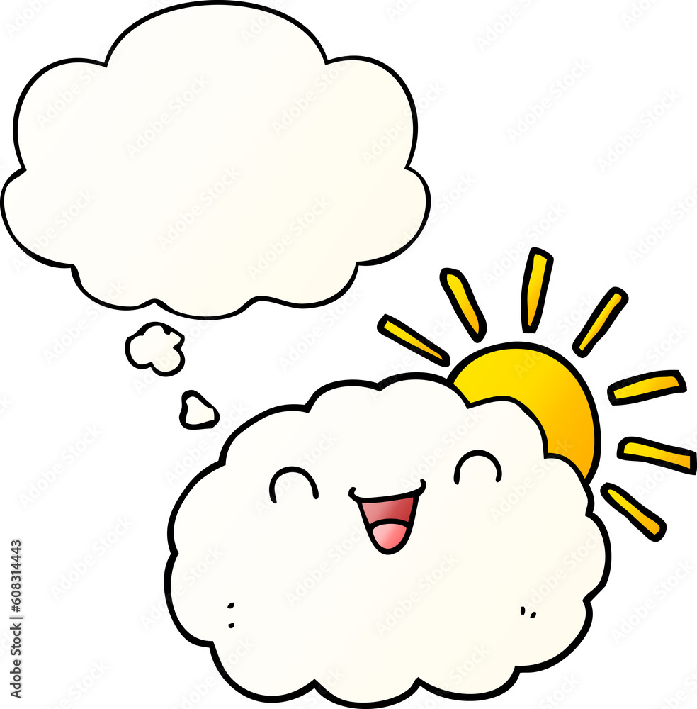 happy cartoon cloud with thought bubble in smooth gradient style happy cartoon cloud with thought bubble in smooth gradient style
