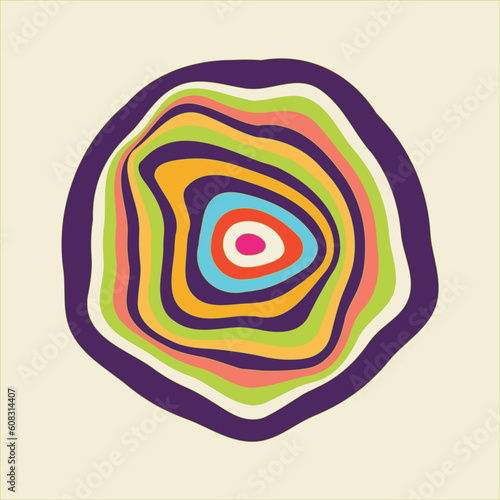 Spiral Psychedelic Design. Candy circles purple green pink groovy illusion background