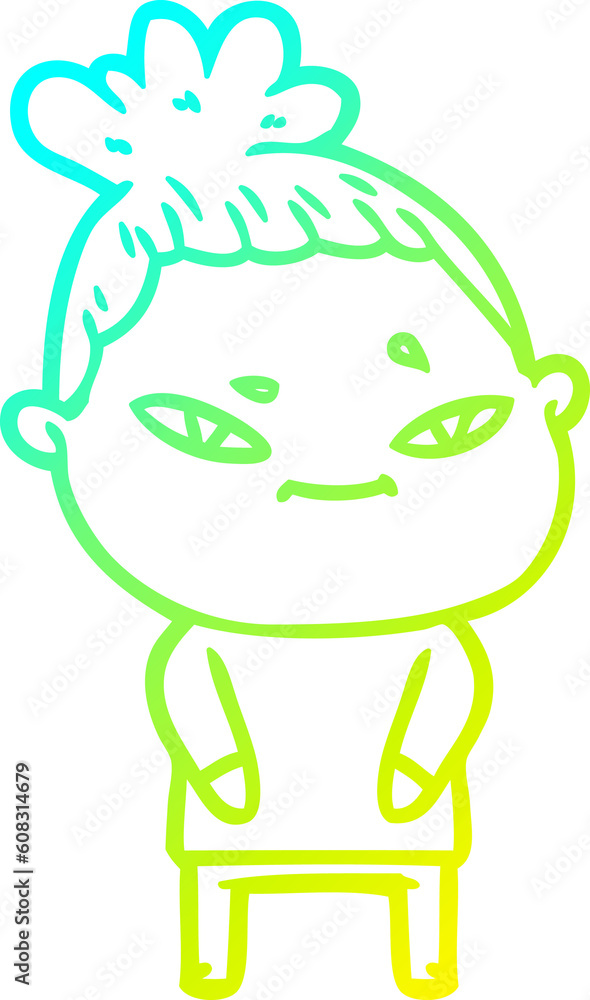cold gradient line drawing of a cartoon woman cold gradient line drawing of a cartoon woman