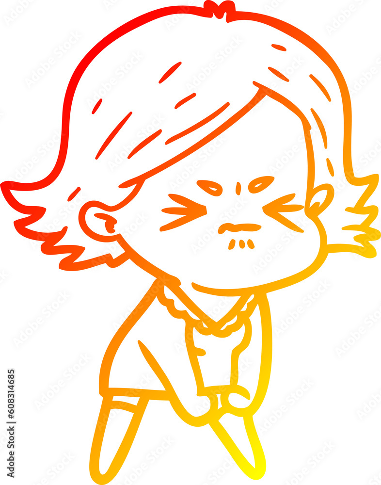 warm gradient line drawing of a cartoon angry woman warm gradient line drawing of a cartoon angry woman