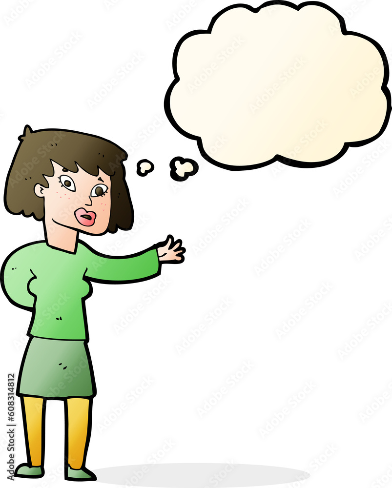 cartoon woman explaining with thought bubble cartoon woman explaining with thought bubble