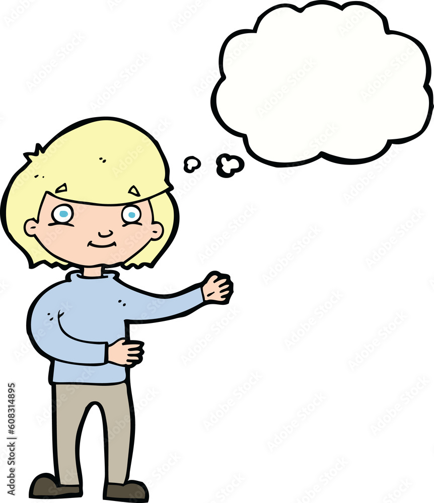 cartoon happy person with thought bubble cartoon happy person with thought bubble