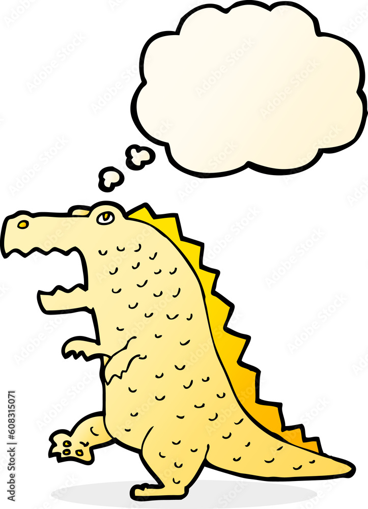 Obraz premium cartoon dinosaur with thought bubble