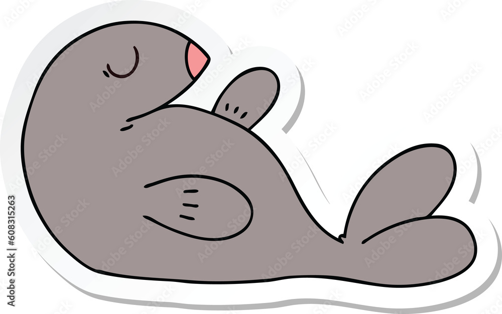 sticker of a quirky hand drawn cartoon seal sticker of a quirky hand drawn cartoon seal