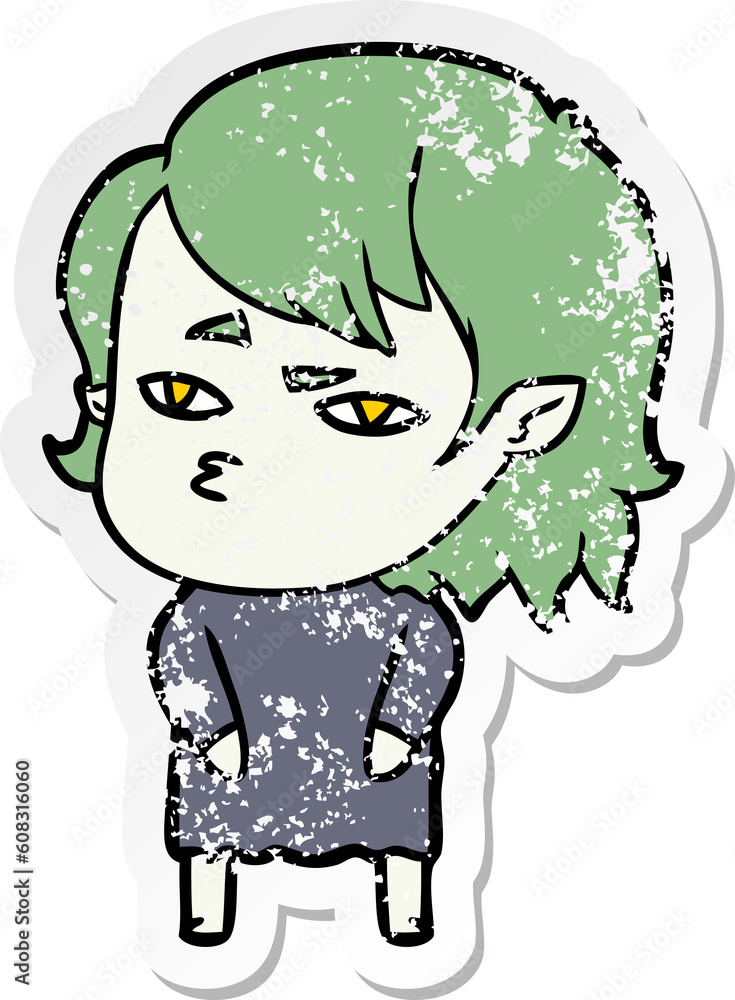 Obraz premium distressed sticker of a cartoon vampire girl