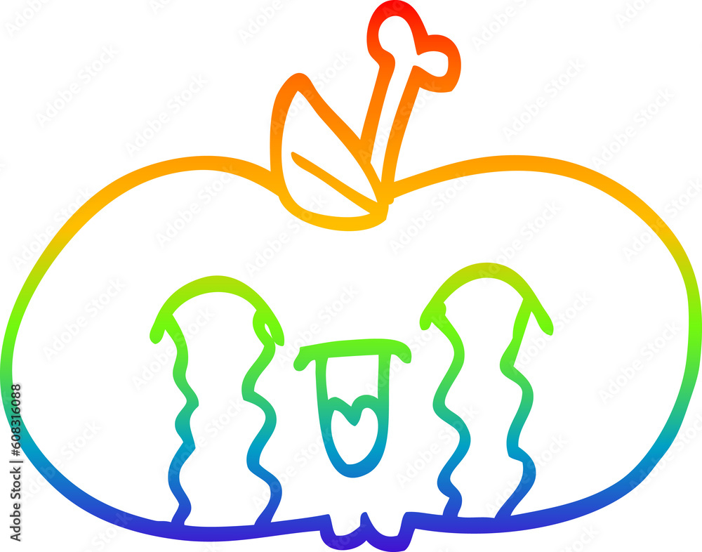 rainbow gradient line drawing of a cartoon of a sad apple rainbow gradient line drawing of a cartoon of a sad apple