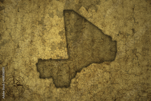 map of mali on a old vintage crack paper background .