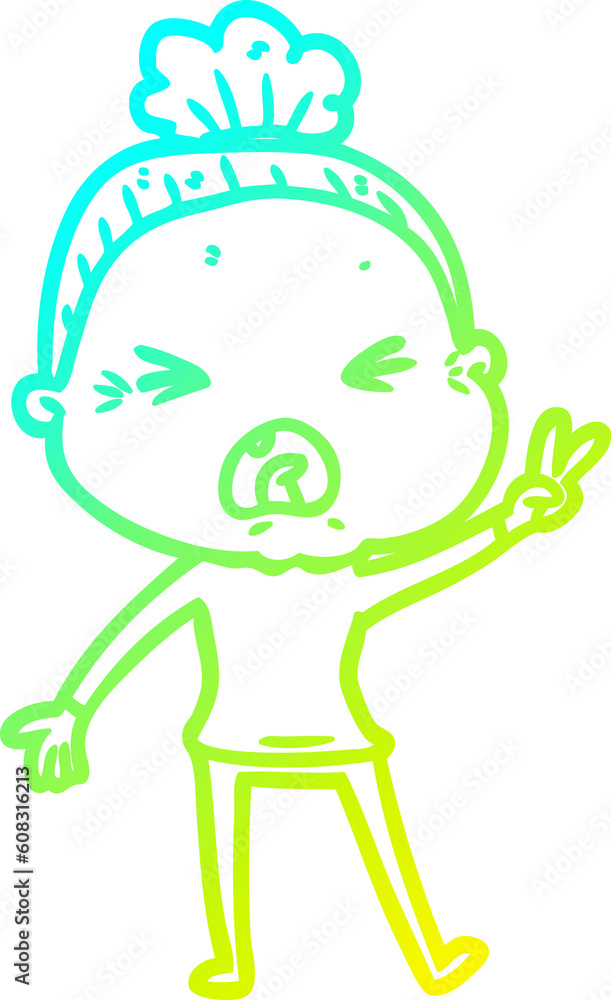 cold gradient line drawing of a cartoon angry old woman cold gradient line drawing of a cartoon angry old woman