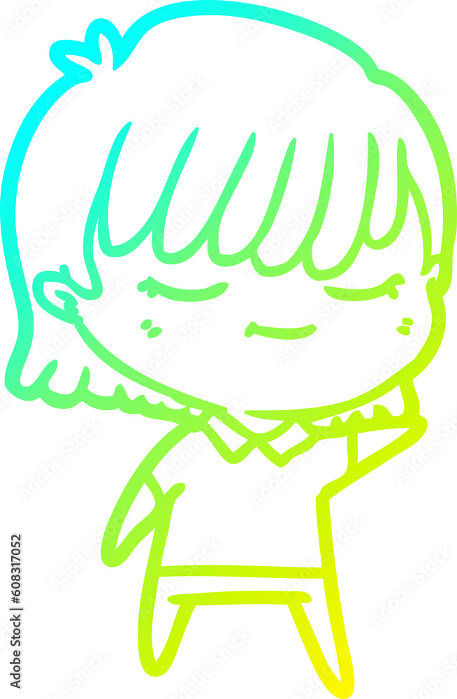 cold gradient line drawing of a cartoon woman cold gradient line drawing of a cartoon woman
