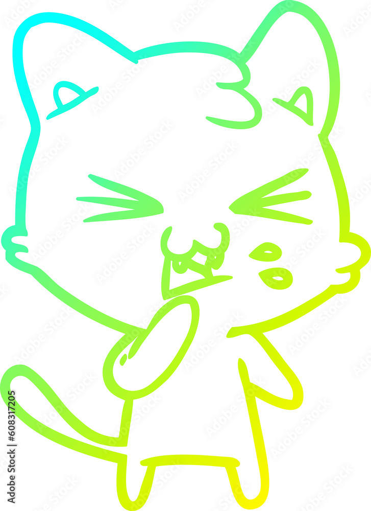 cold gradient line drawing of a cartoon cat hissing cold gradient line drawing of a cartoon cat hissing