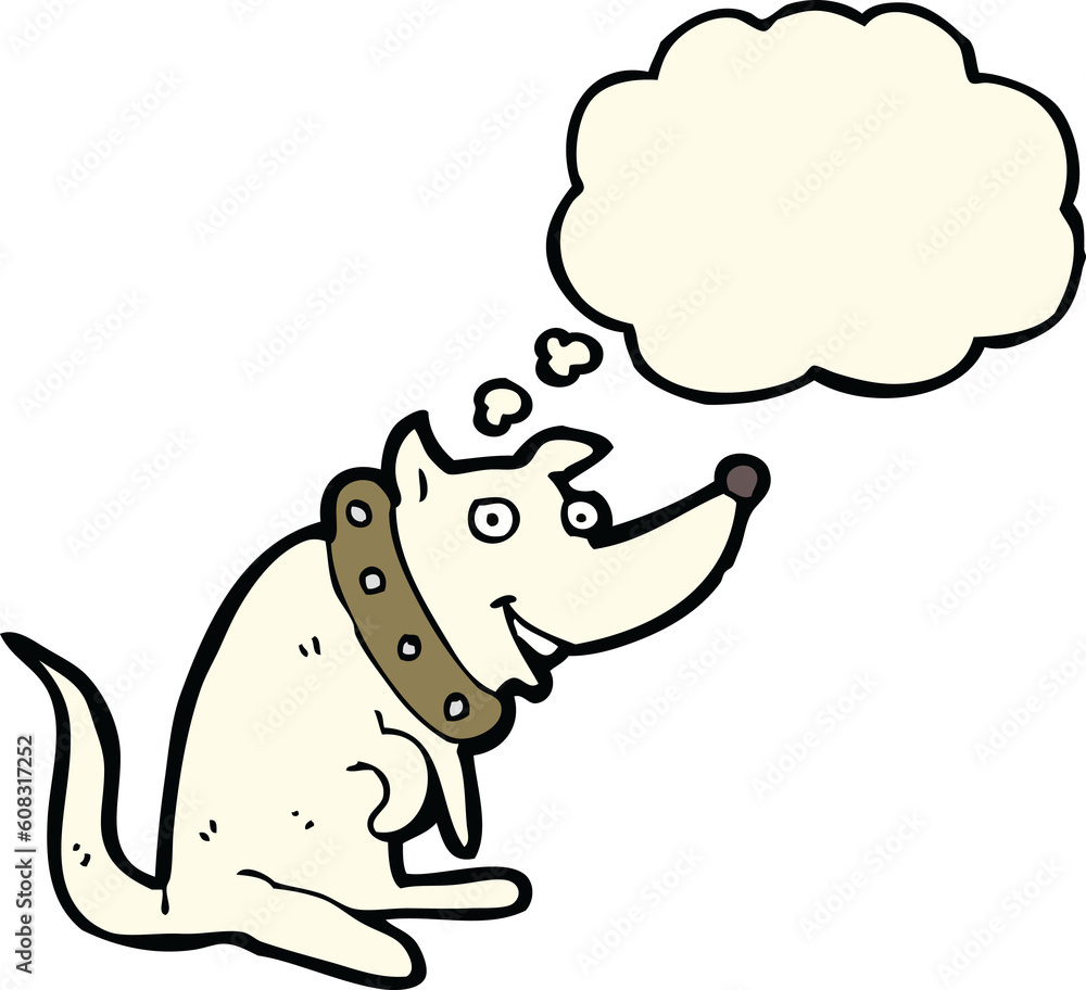 cartoon happy dog in big collar with thought bubble cartoon happy dog in big collar with thought bubble