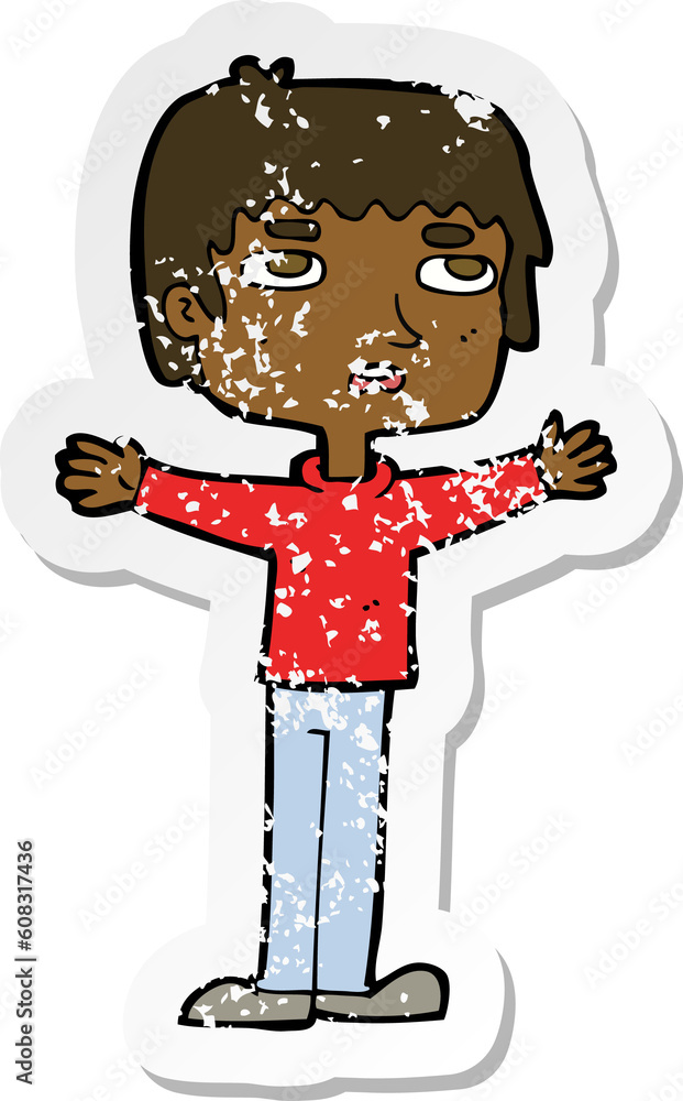 retro distressed sticker of a cartoon nervous man retro distressed sticker of a cartoon nervous man