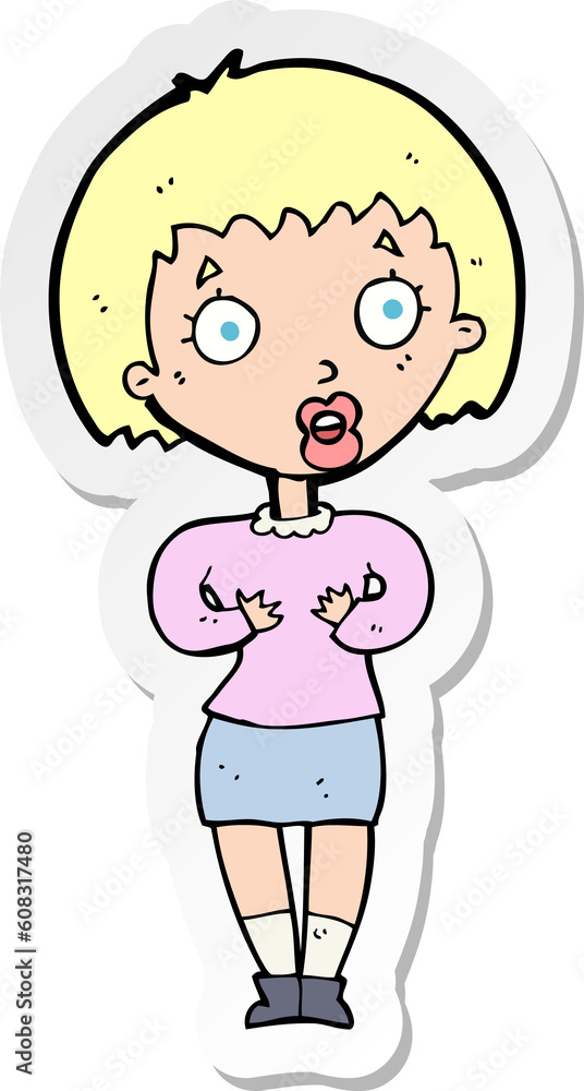 sticker of a cartoon woman making Who Me gesture sticker of a cartoon woman making Who Me gesture