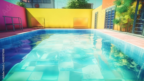 Swimming pool, bright color. Generative Ai © hassanmim2021