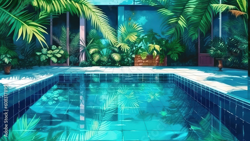 Tropical swimming pool  bright color. Generative Ai