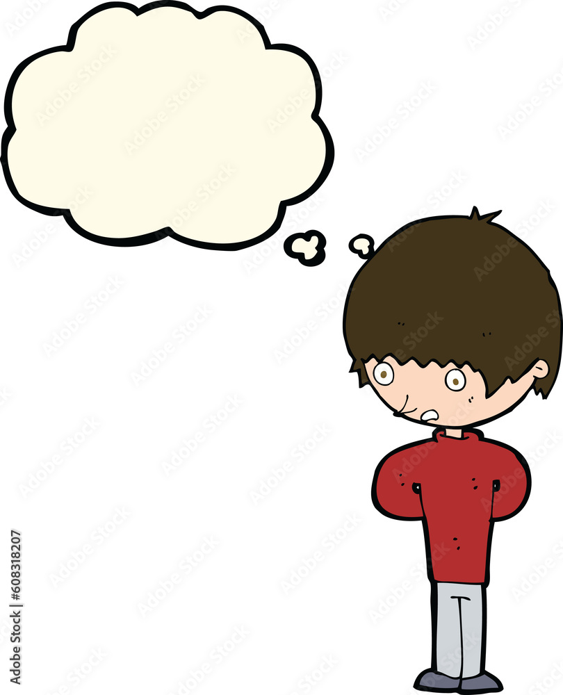 cartoon nervous boy with thought bubble cartoon nervous boy with thought bubble