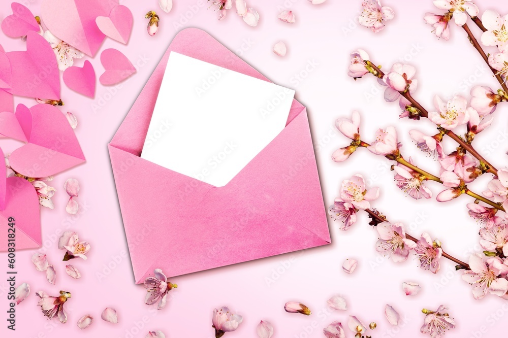 Open a beautiful pink envelope and blank paper card