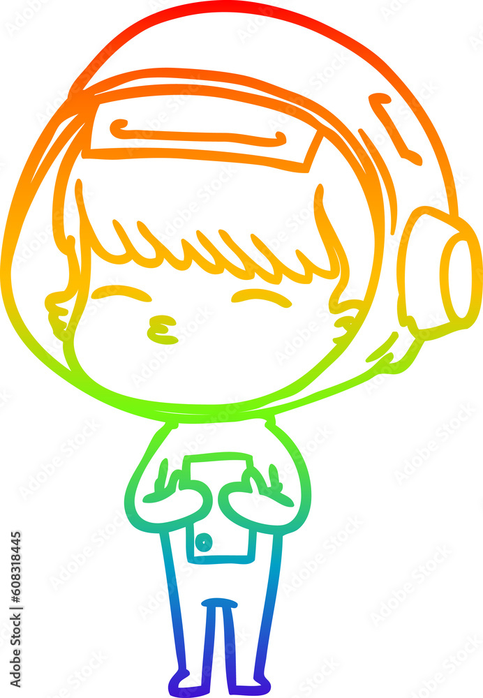rainbow gradient line drawing of a cartoon curious astronaut rainbow gradient line drawing of a cartoon curious astronaut