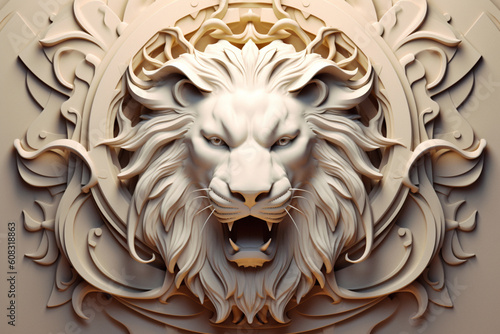 Golden Lion Head 3D Illustration