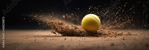 Illustration of a tennis ball hitting into the court, capturing the dynamic motion of the game, AI