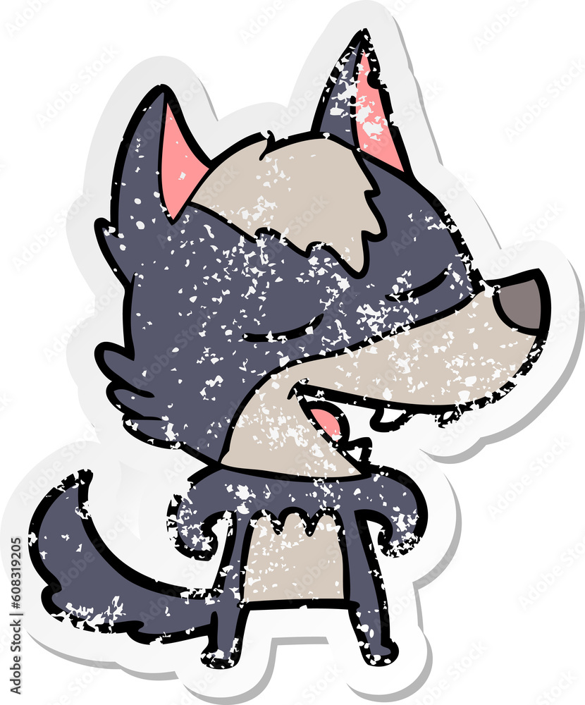 Obraz premium distressed sticker of a cartoon wolf laughing
