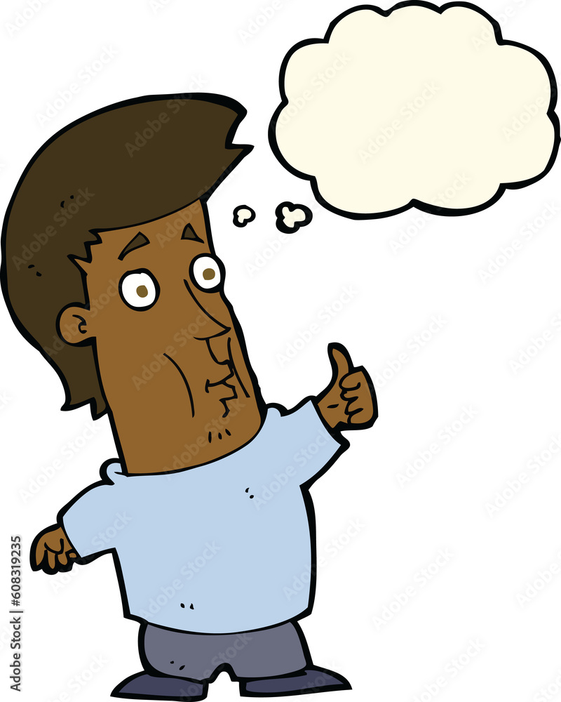Fototapeta premium cartoon man giving thumbs up sign with thought bubble