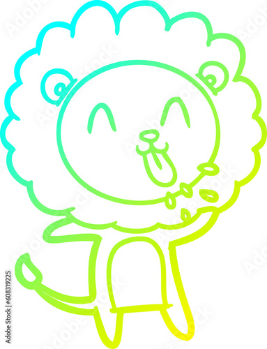 cold gradient line drawing of a happy cartoon lion