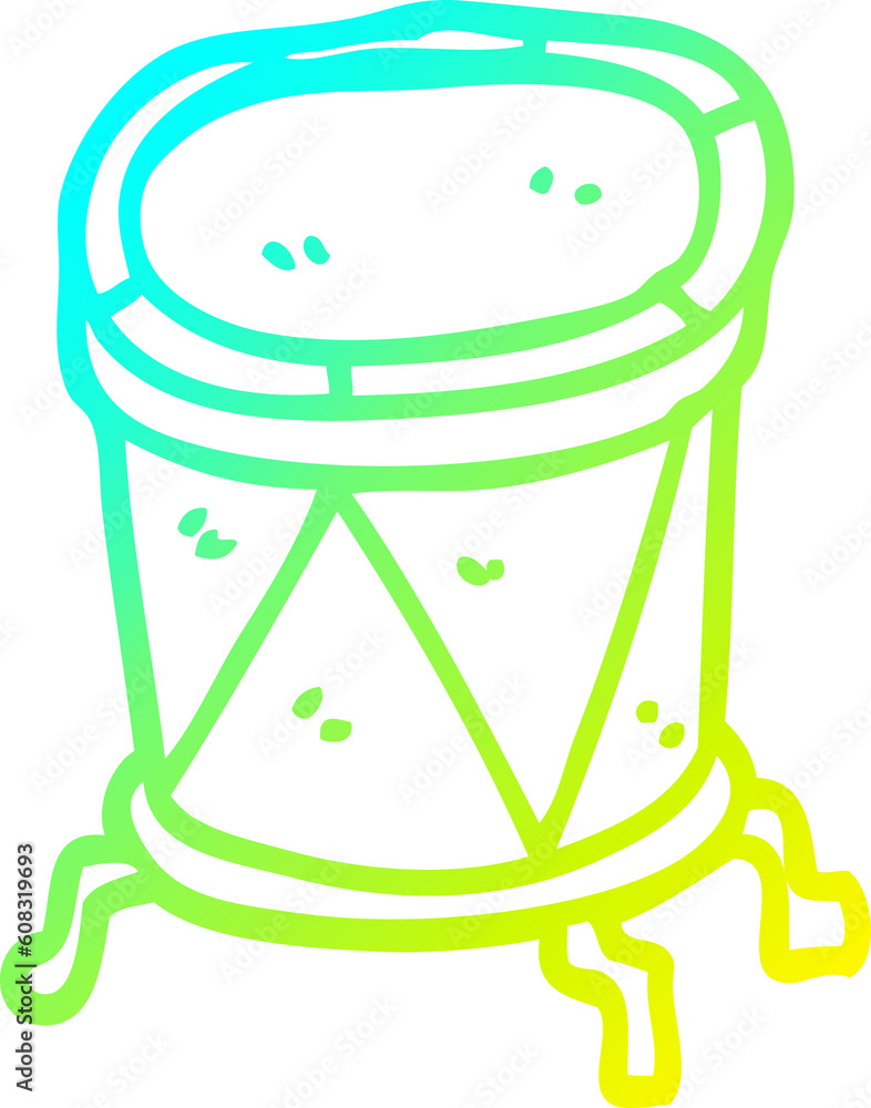 cold gradient line drawing of a cartoon drum on stand cold gradient line drawing of a cartoon drum on stand
