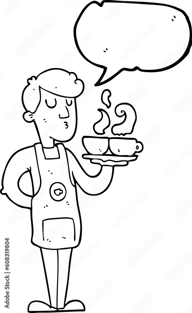 freehand drawn speech bubble cartoon barista serving coffee freehand drawn speech bubble cartoon barista serving coffee