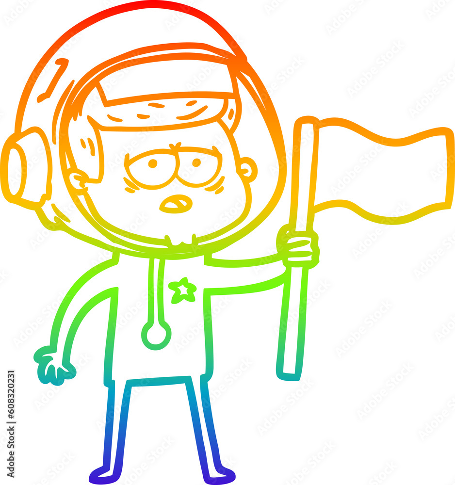 rainbow gradient line drawing of a cartoon tired astronaut rainbow gradient line drawing of a cartoon tired astronaut