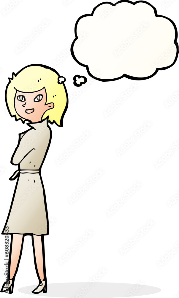 cartoon woman in trench coat with thought bubble cartoon woman in trench coat with thought bubble