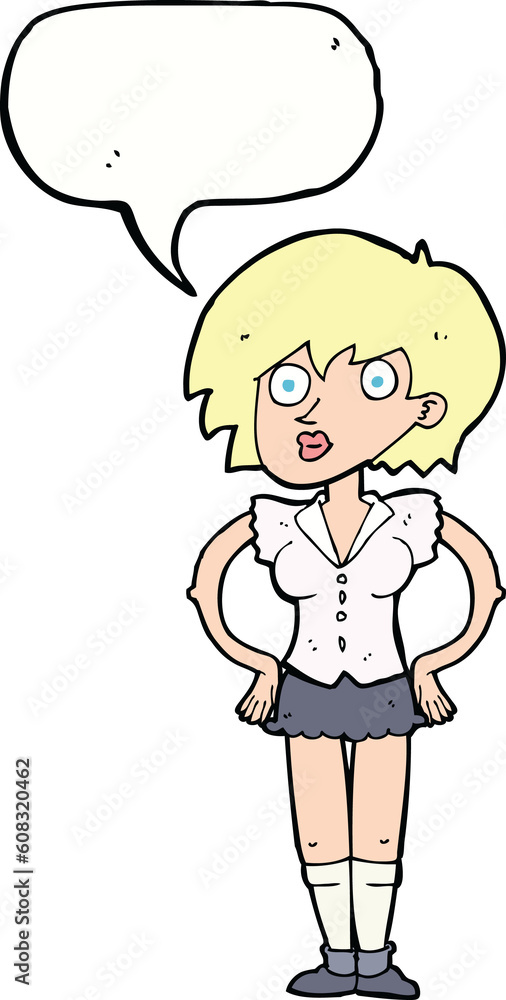 cartoon surprised woman with hands on hips with speech bubble cartoon surprised woman with hands on hips with speech bubble