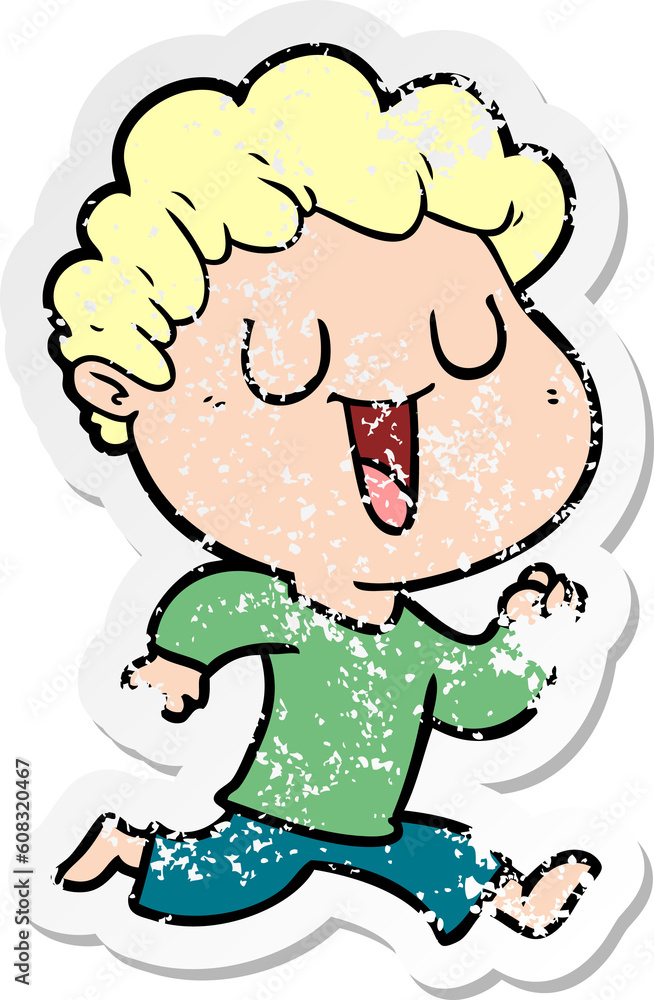 distressed sticker of a laughing cartoon man distressed sticker of a laughing cartoon man