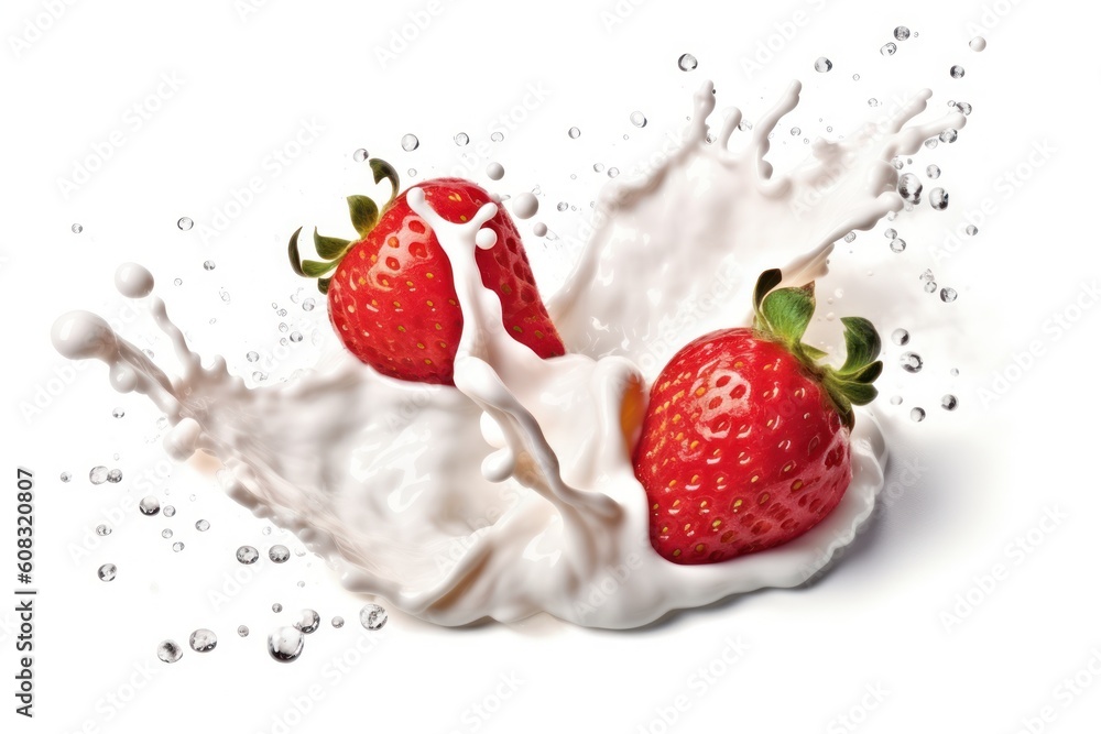 stock photo of milk or yogurt splash with strawberries Food Photography stock photo of milk or yogurt splash with strawberries Food Photography