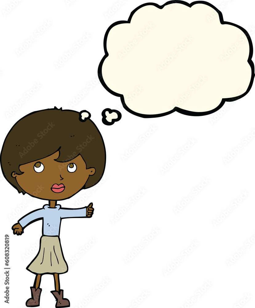 cartoon woman asking question with thought bubble