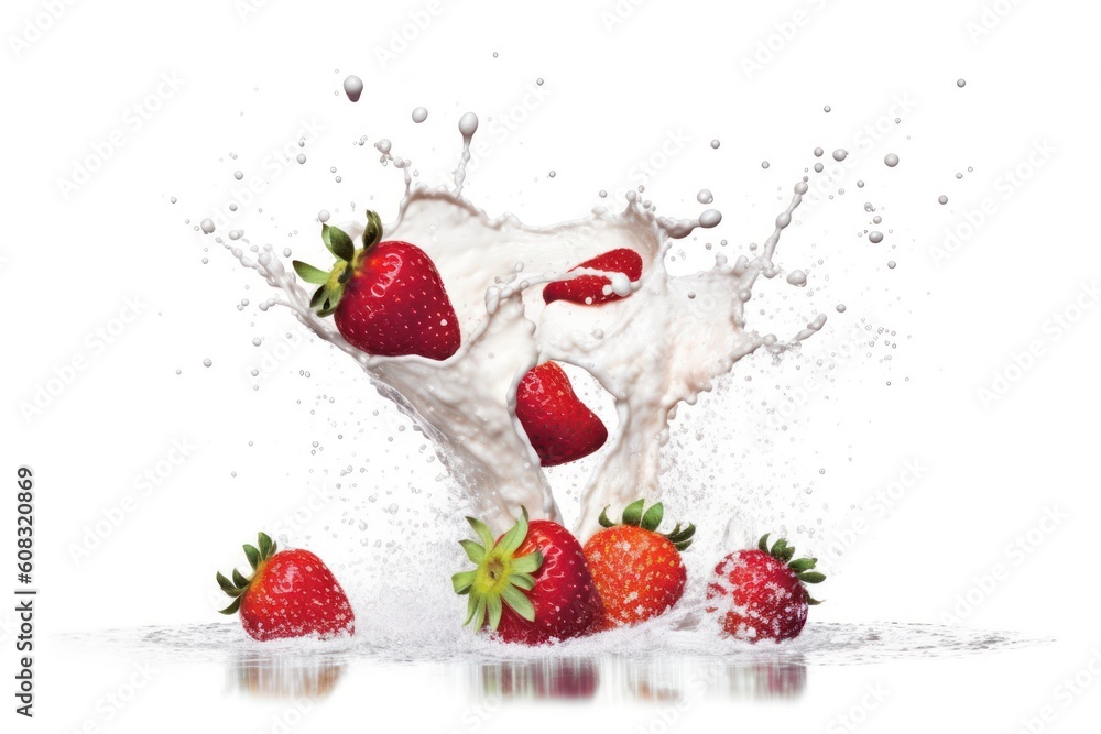 stock photo of milk or yogurt splash with strawberries Food Photography stock photo of milk or yogurt splash with strawberries Food Photography