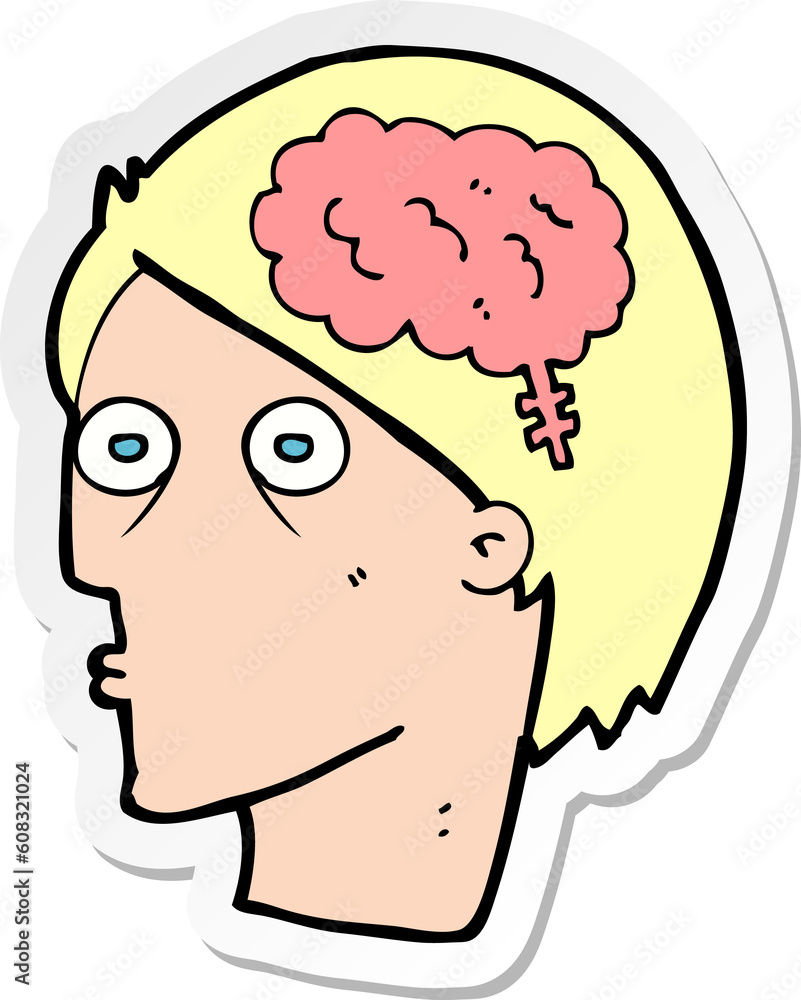 sticker of a cartoon head with brain symbol sticker of a cartoon head with brain symbol