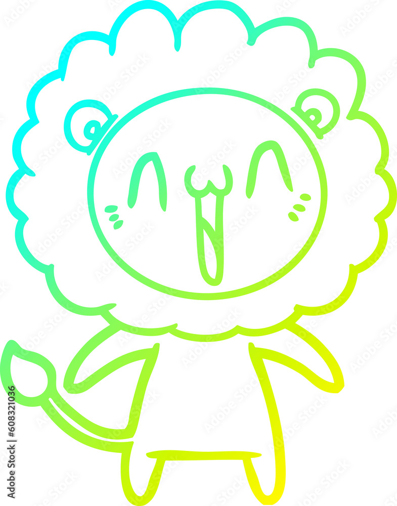 cold gradient line drawing of a happy cartoon lion cold gradient line drawing of a happy cartoon lion