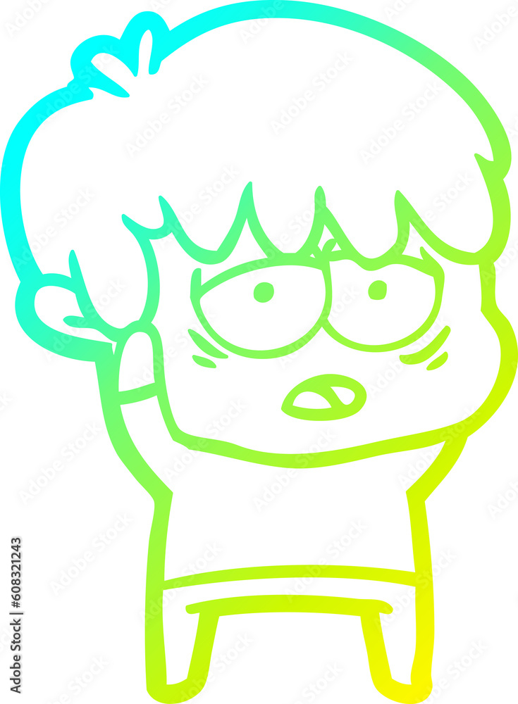 cold gradient line drawing of a cartoon exhausted boy cold gradient line drawing of a cartoon exhausted boy