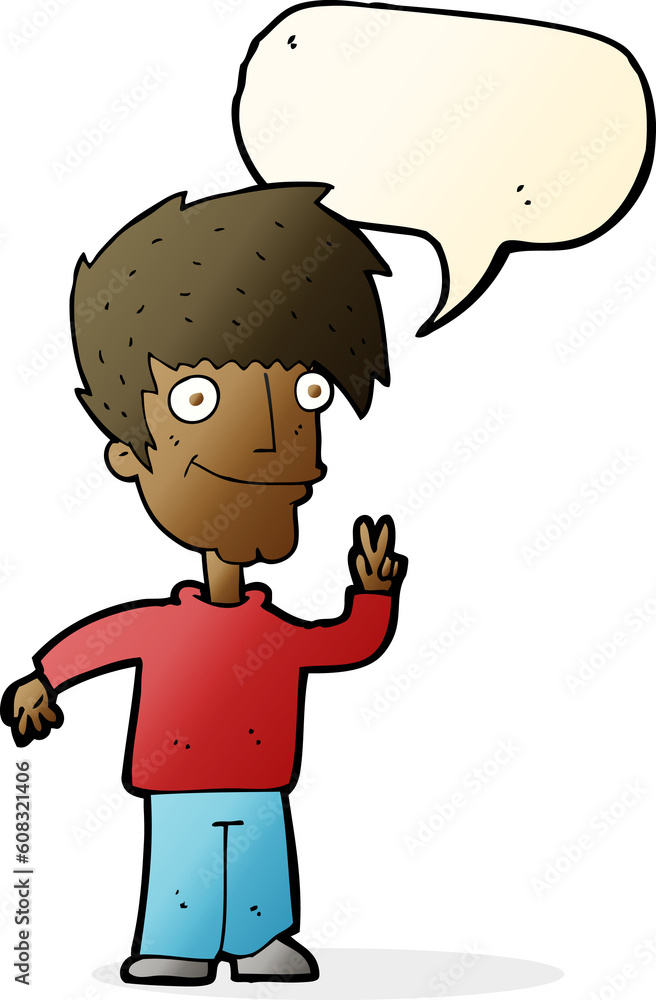 cartoon man giving peace sign with speech bubble cartoon man giving peace sign with speech bubble