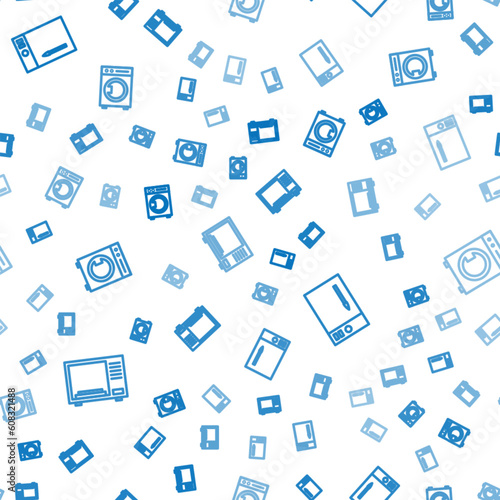Set line Microwave oven, Graphic tablet and Washer on seamless pattern. Vector