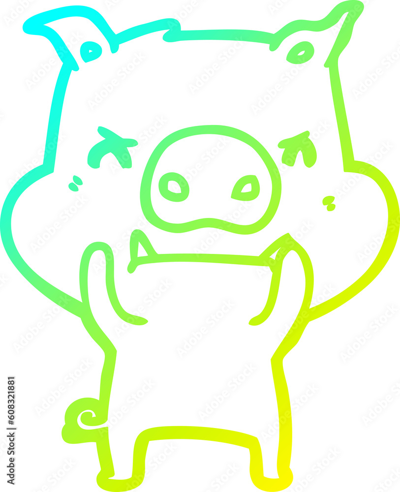 cold gradient line drawing of a angry cartoon pig cold gradient line drawing of a angry cartoon pig