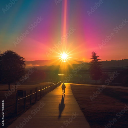 Rainbow sun splash person path