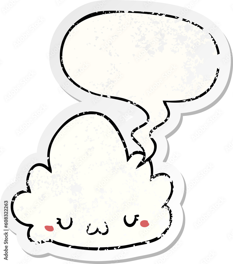 cute cartoon cloud with speech bubble distressed distressed old sticker cute cartoon cloud with speech bubble distressed distressed old sticker