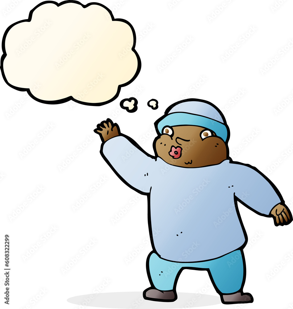 cartoon man in hat waving with thought bubble cartoon man in hat waving with thought bubble