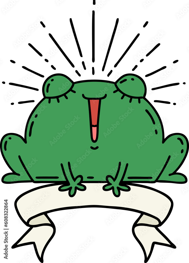 scroll banner with tattoo style happy frog scroll banner with tattoo style happy frog