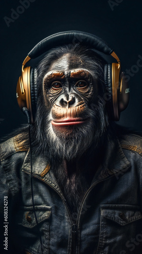 Hip hop gorilla DJ at the turn table 3d render © GAN