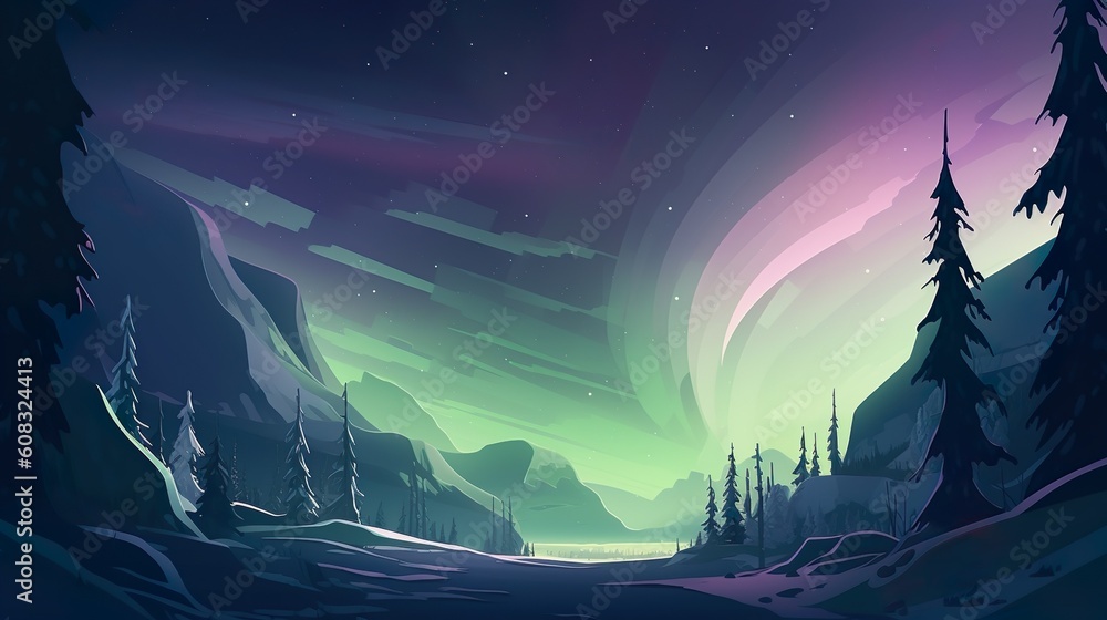 Abstract background northern lights. Illustration featuring an abstract background and a captivating banner design, illuminated by mesmerizing Northern neon lights. Generative AI. - obrazy, fototapety, plakaty 