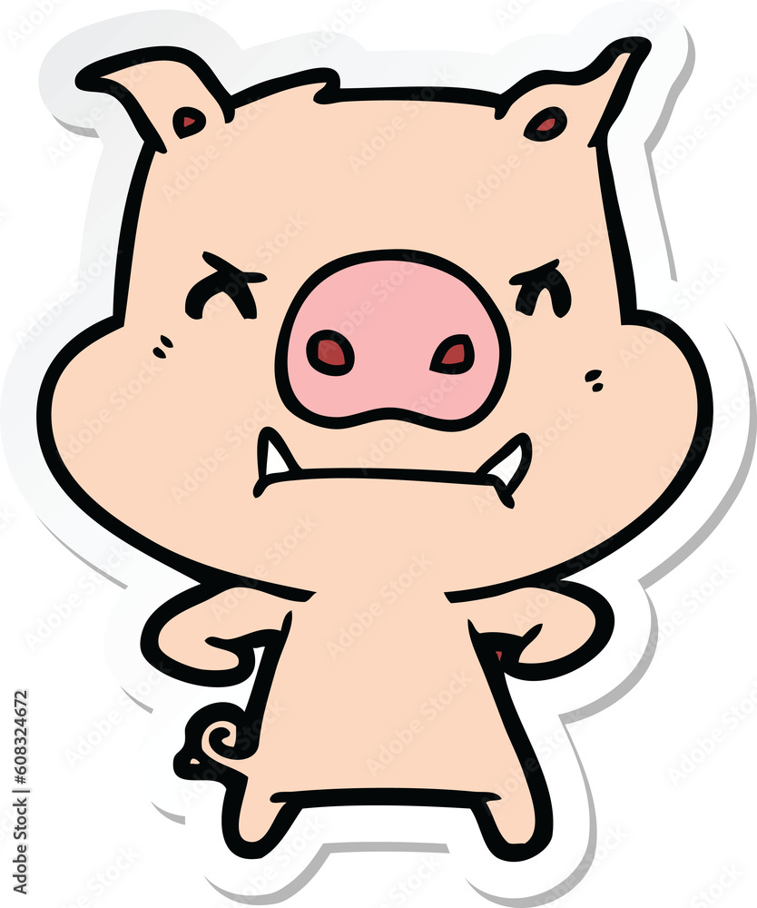 sticker of a angry cartoon pig sticker of a angry cartoon pig