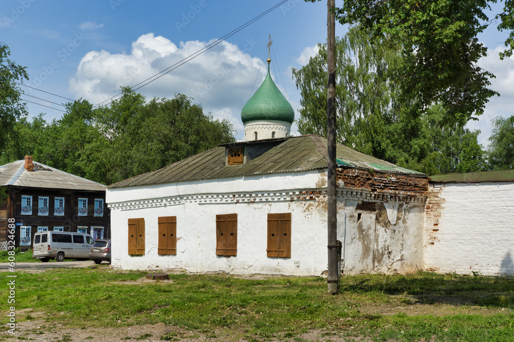 Pereslavl-Zalessky, Yaroslavl region, Russia. May 27, 2023: historical city streets with churches